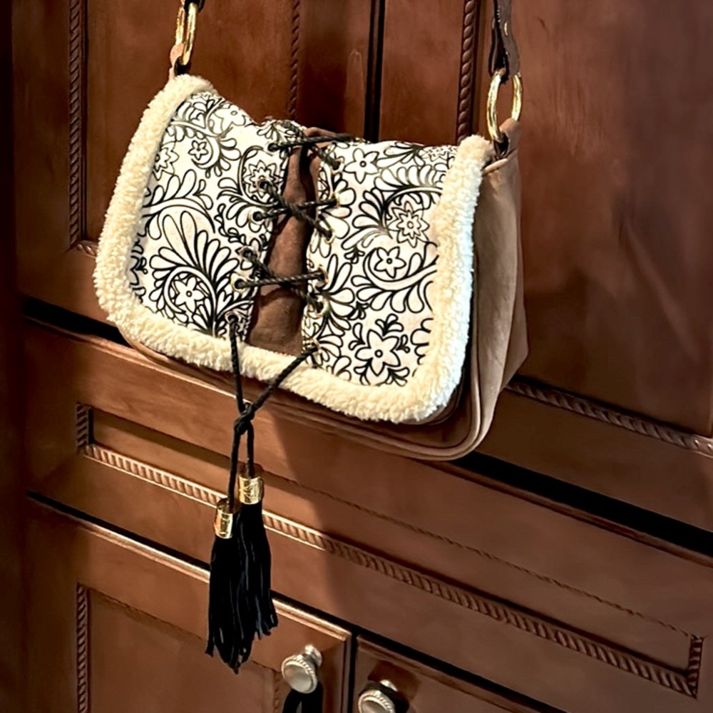 Just Cavalli suede and lambswool crossbody bag